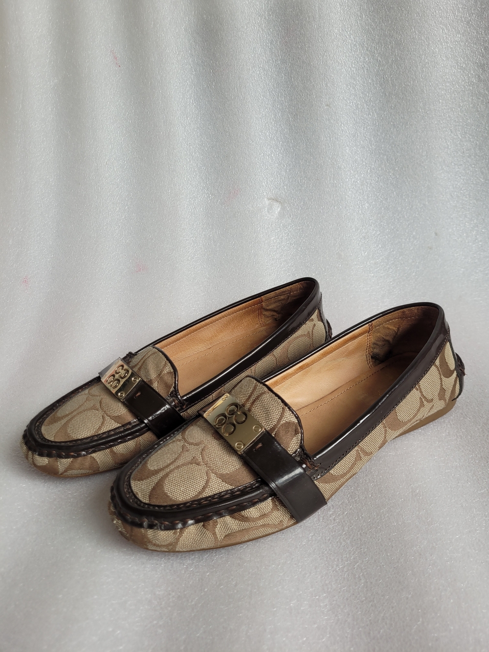Coach Signature Canvas Loafers Brown with Metal Accent Vintage - Picture 3 of 15